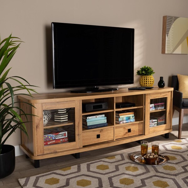 Baxton Studio Walda Modern and Contemporary Oak Brown Finished Wood 2-Drawer TV Stand 190-12000-ZORO - main